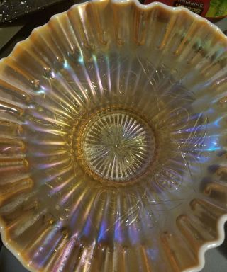 Vintage Dugan/diamond Caroline Opalescent Carnival Glass Tri - Corner Ruffled Bowl