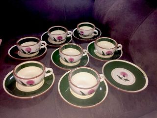 Stangl Thistle Pattern 7 Cups 8 Saucers Coffee Art Pottery Rare