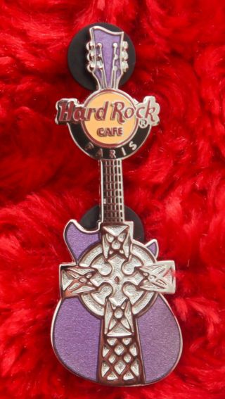 Hard Rock Cafe Pin Paris Cross Guitar Series Catholic Hat Lapel Christian France