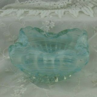 Vintage Blue And White Swirl Murano Glass Bowl / Candy Dish