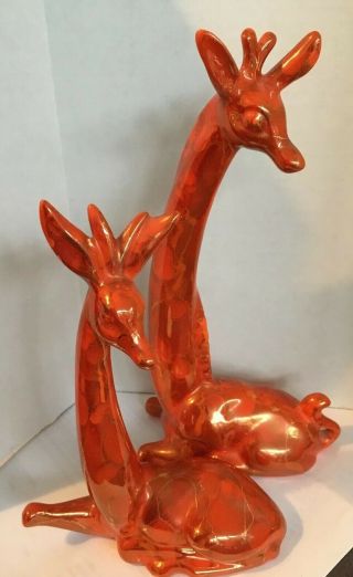 Set Of Mid Century Modern Retro Vtg Giraffe Figurines Orange And Gold