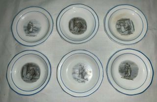 (set Of 6) Sterling China 3 1/4 " Butter Pats With Pilgrim,  Mayflower,  Etc Scenes