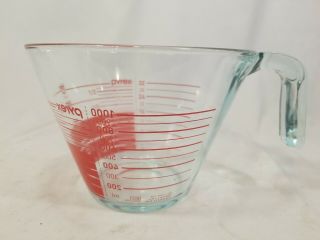Vintage Pyrex Reverse Read 4 Cup 1 Quart Red Letter Glass Measuring Cup