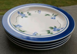 Set Of 4 Ll Bean Blueberry Stoneware Dinner Plates Retired Pattern