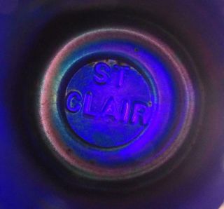 JOE ST.  CLAIR COBALT CARNIVAL GLASS SWAN AND CATTAILS 2 1/2 