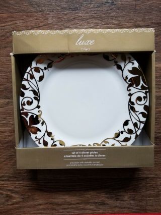 Ciroa Luxe Metallic Gold Floral Swirl Dinner Accent Plates 10.  5 " Set Of 4