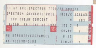 Rare Bob Dylan 10/6/78 Philadelphia Pa The Spectrum Ticket Stub