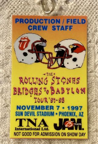 Rolling Stones 1997/98 Laminated Backstage Pass Bridges To Babylon Tour Rare