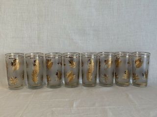 Vintage Mid Century Modern Set Of 8 Vintage Libby Frost Gold Leaf Glasses