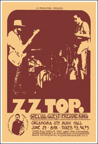 Z Z Top Freddie King 1972 Oklahoma City Concert Poster