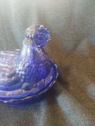 Blue Vaseline glass hen chicken on nest basket candy dish rooster Cobalt Uranium 2