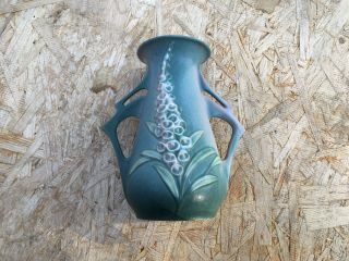 Vintage Roseville Pottery Foxglove Blossom Blue - Green Vase 44 - 6