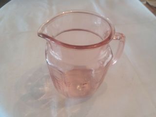 1 Vintage Pink Depression Glass 6 In.  Princess Pitcher 37oz.  1931 - 35
