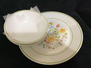 Corelle Spring Meadow 4 Dinner Plates 3 Cereal Bowls