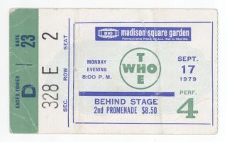 Rare The Who 9/17/79 York City Ny Madison Square Garden Ticket Stub Nyc Msg