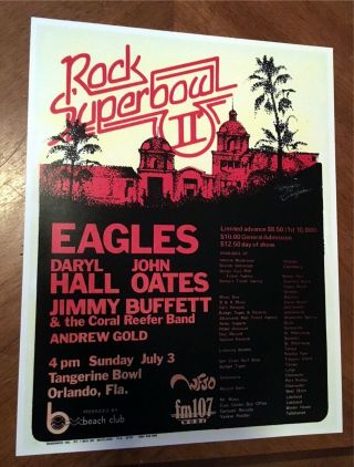 The Eagles Jimmy Buffett Concert Poster 7 - 3 - 1977 Orlando Florida No Ticket Stub