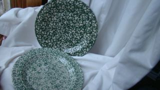 Roseville Pottery Gerald Henn Workshops 2 - 10 " Green Spongeware Dinner Plates
