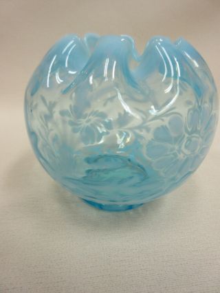 Vintage Fenton Opalescent Blue Daisy And Fern Rose Bowl