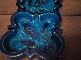 Vintage Bitossi Aldo Londi Art Pottery Style Blue/Green Ashtray Italy Set Of 2. 3