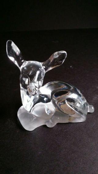 Vtg Fenton Clear & Frosted Glass Baby Deer Paperweight Figurine Embossed Mark 8