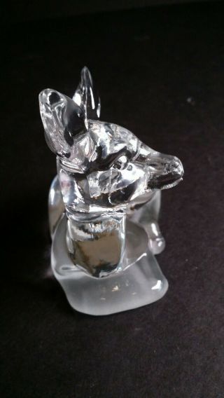 VTG Fenton Clear & Frosted Glass Baby Deer Paperweight Figurine Embossed Mark 8 4