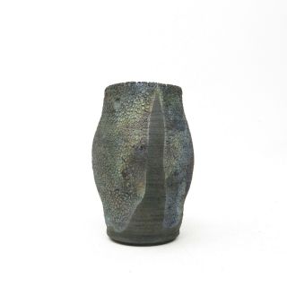 Artisan Signed Studio Pottery Raku Metallic Lava Glaze Small Vase Pot 2003