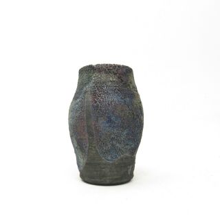 Artisan Signed Studio Pottery Raku Metallic Lava Glaze Small Vase Pot 2003 2