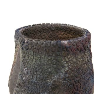 Artisan Signed Studio Pottery Raku Metallic Lava Glaze Small Vase Pot 2003 5