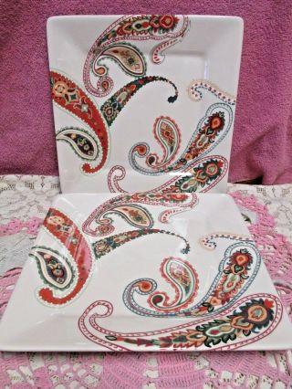 Tabletops Gallery Misto Multi Paisley Dinner Plates Square 10 5/8 " Perfect Set 2