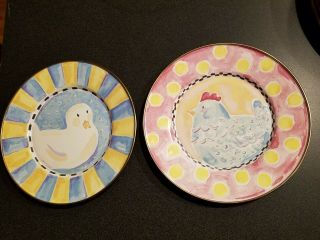 Mackenzie - Childs Set Of (2) Plates 7 " Diameter Chicken And Duck Nr