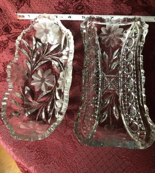 Vintage American Brilliant Period Cut Glass Trinket Trays W/beautiful Flowers