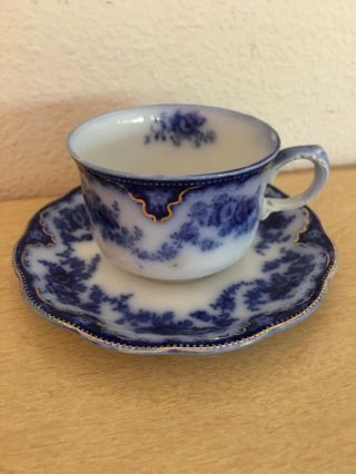 Johnson Brothers Flow Blue Florida Cup And Saucer Gold Trim No Chips
