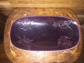 Vintage Roselane California Art Pottery Purple Butterfly And Bird Large Bowl