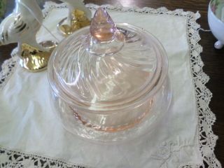 Vintage Pink Depression Glass Covered Candy Dish In The " Twisted Optic " Pattern