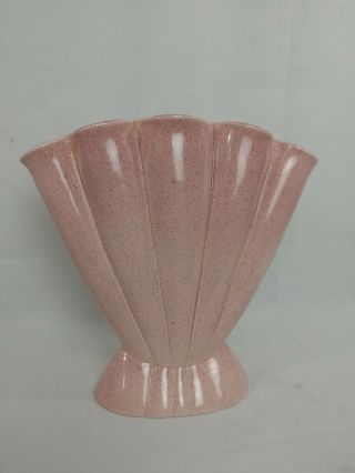 Vintage Red Wing fan Vase for Iris or gladiolus - pink w/ grey flecks 416 USA 2