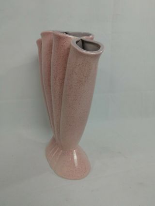 Vintage Red Wing fan Vase for Iris or gladiolus - pink w/ grey flecks 416 USA 3