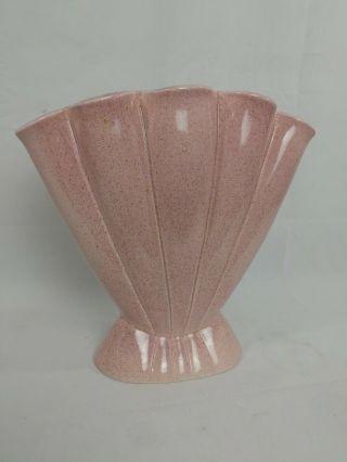 Vintage Red Wing fan Vase for Iris or gladiolus - pink w/ grey flecks 416 USA 4