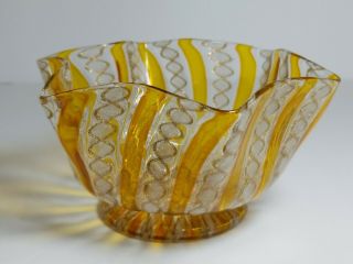 Vintage Venini Murano Italy Art Glass Latticino Gold Flecks Handkerchief Vase