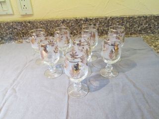 Libbey Gold Colored Leaf Cordial Stemware Gold Rimmed - - 8 Frosted Glasses