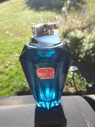 Vintage Viking Glass Table Lighter Blue 4 1/2” High