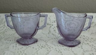 Vintage Deco / Depression Lavender Purple Glass Open Sugar & Creamer Set
