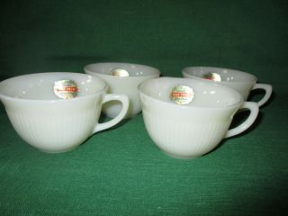 4 Fire King Rare Ivory " Jane Ray " Cups With Labels
