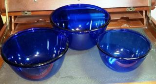 Set Of 3 Vintage Arcoroc France Cobalt Blue Nesting Mixing Bowls (7 ",  8 ",  & 9 ")