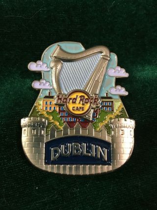 Hard Rock Cafe Pin Dublin Core City Icon Cut Off Guitar W Floating Harp