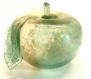 Vintage 1950s Murano Italian Art Glass Green Gold Fleck Apple Fruit 4 "