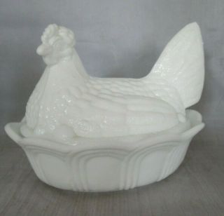Fenton Milk Glass Hen On Nest Lidded Dish