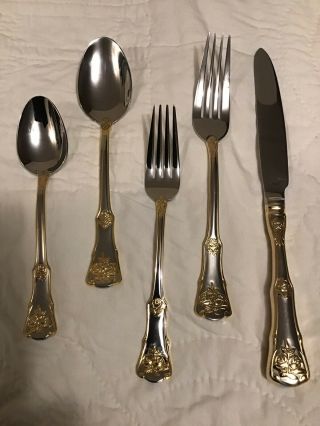Royal Albert Old Country Roses Stainless Steel Gold Floral 5 Piece Flatware Set