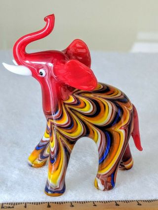 Vintage Art Glass Animal Miniature Red Glass Elephant Figure Figurine Lampwork