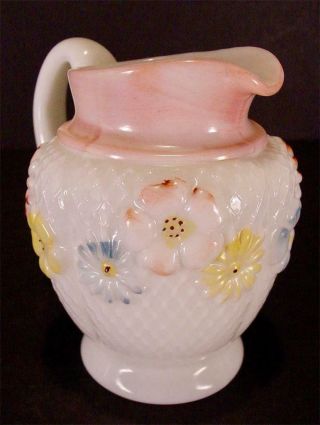 Consolidated " Cosmos " Pattern Daisy Milk Glass Creamer Eapg Antique
