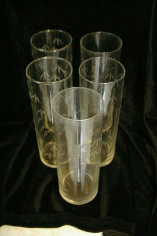 5 Noritake Sasaki Tom Collins 7 " Crystal Glasses Bamboo Pattern